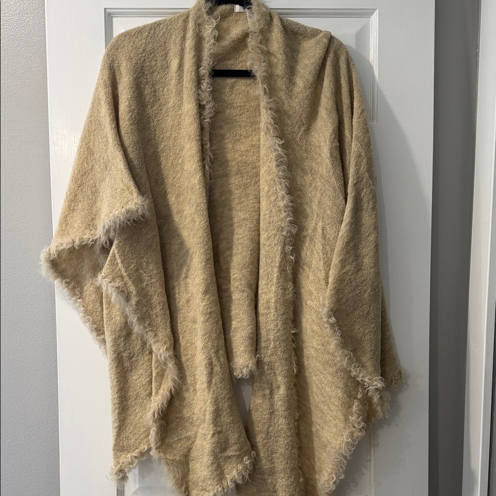 Max Studio Wool Blend Open Wrap with Faux Fur Trim | Beige